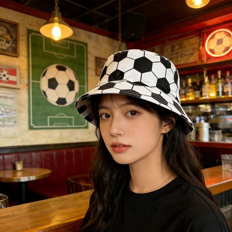 Soccer Themed Bucket Hat Light Weight Breathable Polyester Fisherman Cap For Running Cycling Football Outdoor Sports