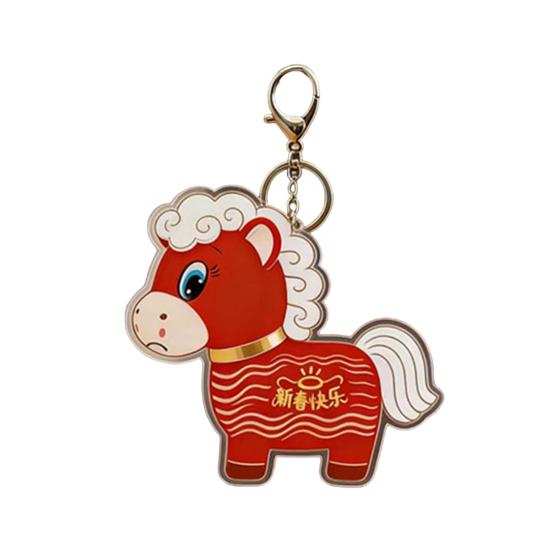 

2026 Year of Horse Keychain Pendant Acrylic Red Horse Cartoon Design Metal Ring Key Chain with Happy New Year Blessings Backpack Schoolbag Festival 1pc