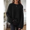 2026 Autumn/Winter Women's Loose Fit Drop Shoulder Knit Pullover Sweater - Solid Color