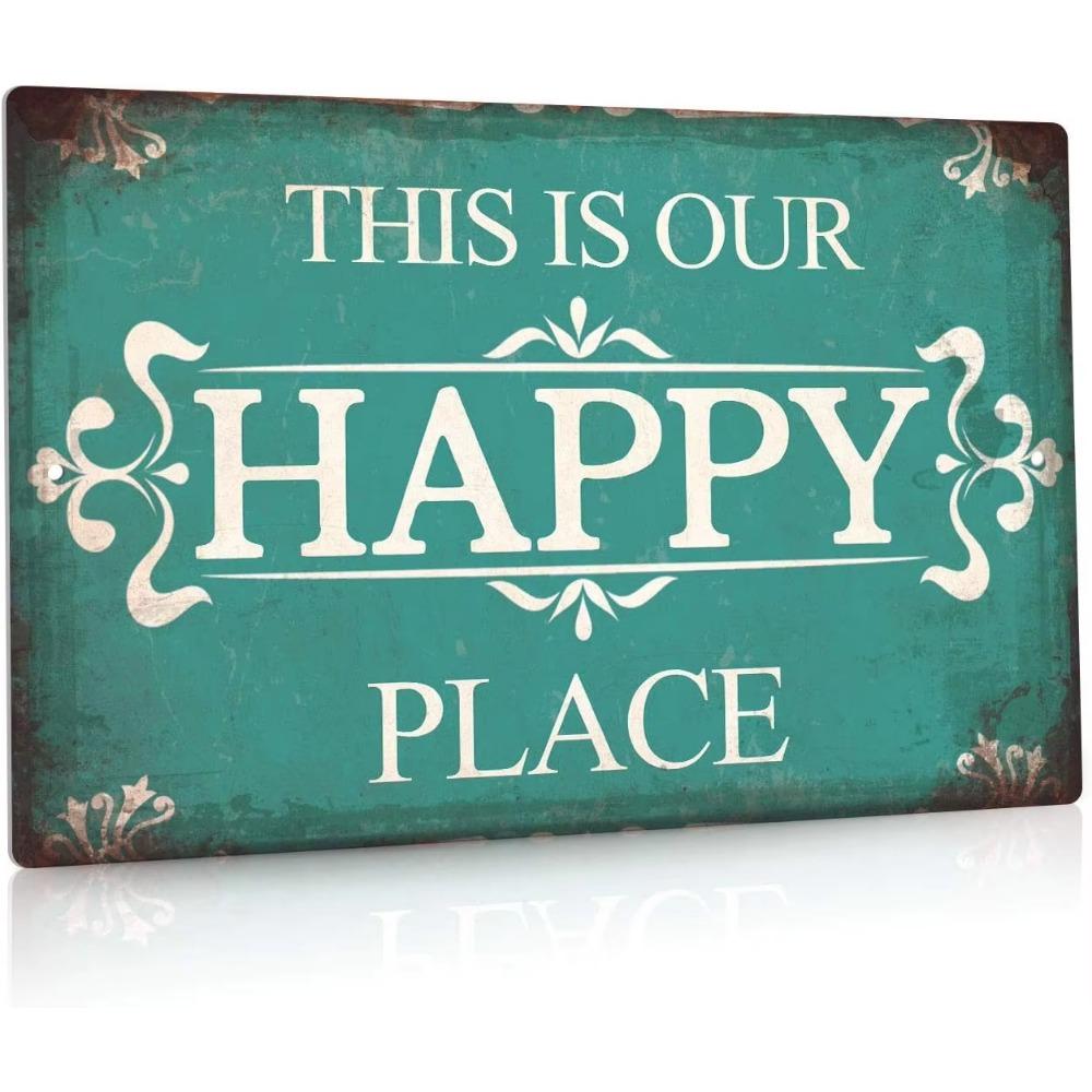 Putuo Decor Porch Sign Metal Wall Sign Porch Decor for Home Bar Farmhouse This is Our Happy Place Wall Art for Front Door Decor