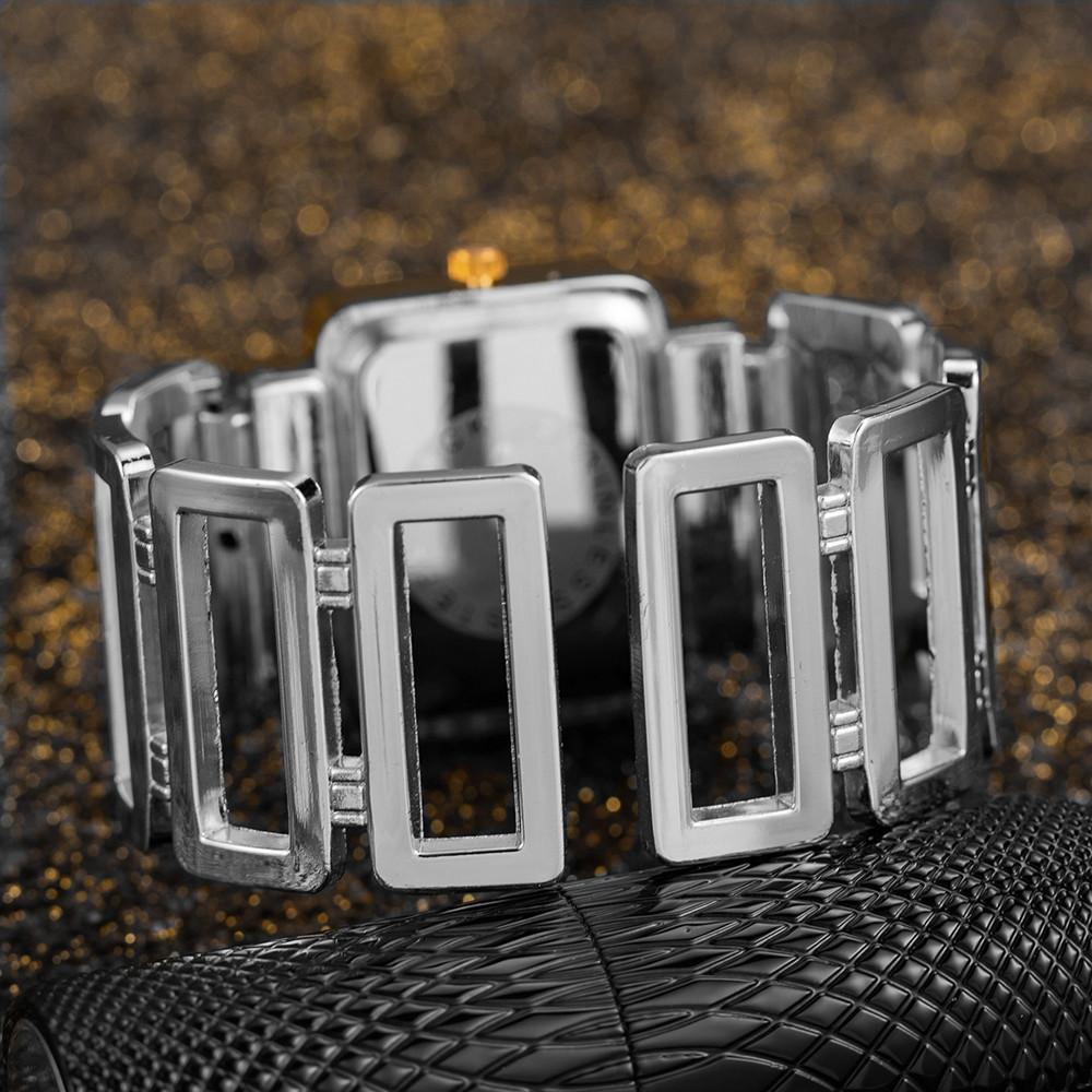 Luxury Elegant Hollow Rectangle Rhinestone Ladies Steel Quartz Wristwatch Gold Silver Bangle Watches for Women Female Fashion Cl