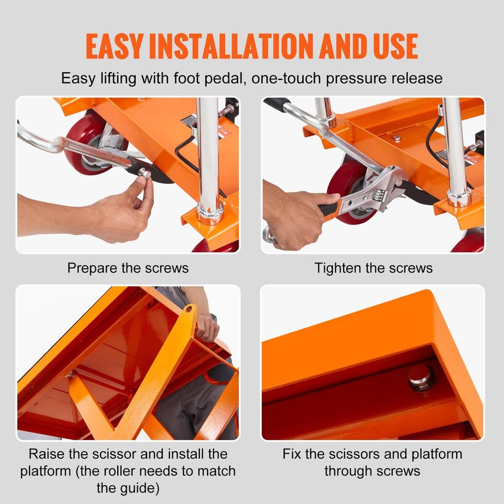 Hydraulic Lift Table Cart, 1100lbs Capacity 35.4" Lifting Height, Manual Single Scissor Lift Table with 4 Wheels and Non-slip Pad, Hydraulic Scissor