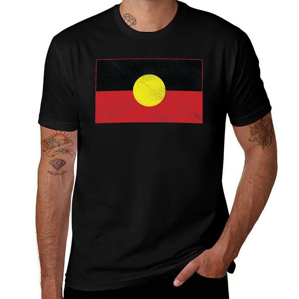 Distressed Aboriginal Flag TShirt Work Outdoor Short Sleeve Tee