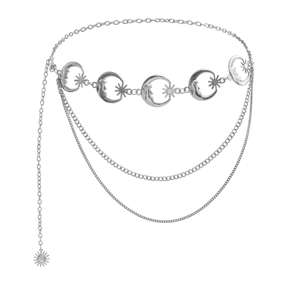 Fashion Golden Tassel Waist Chain Belt Female Bohemian Metal Punk Goth Moon Designer Belts for Women High Quality Dress Chains