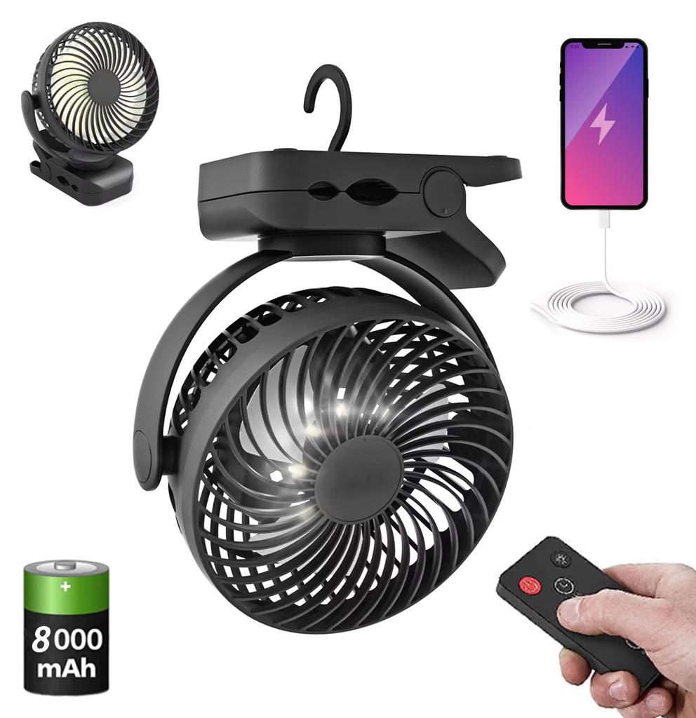 Ventilator rece mobil pentru adunări de familie în camping în aer liber 8000mAh Ventilator portabil de camping cu lanternă LED și cârlig de agățat - 35H Reîncărcabil