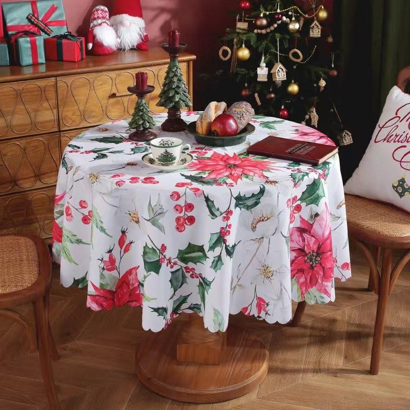 Față de masă rotundă mare de Crăciun Xmas Sărbători Față de masă Pânză Decor Case