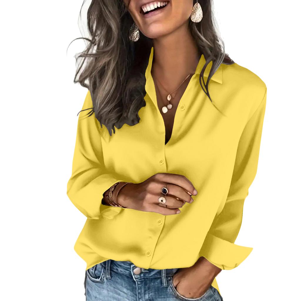 Women's Fashion Casual Solid Color Split Button Long Sleeve Shirt Top