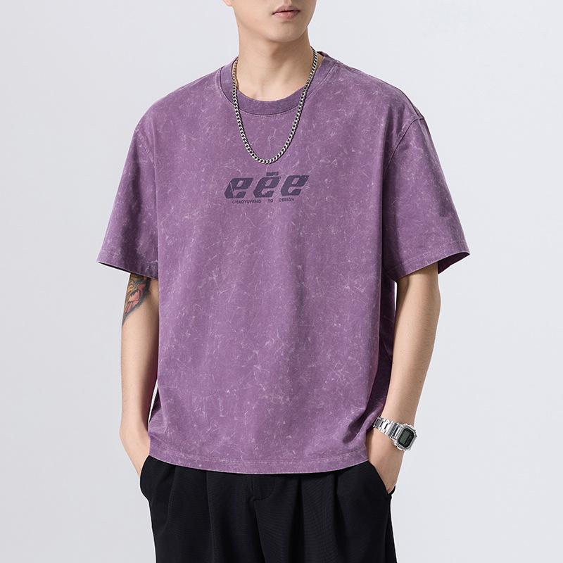 New Summer Short-sleeved Men's Large Size Loose Cotton Round Neck Printed Shirt