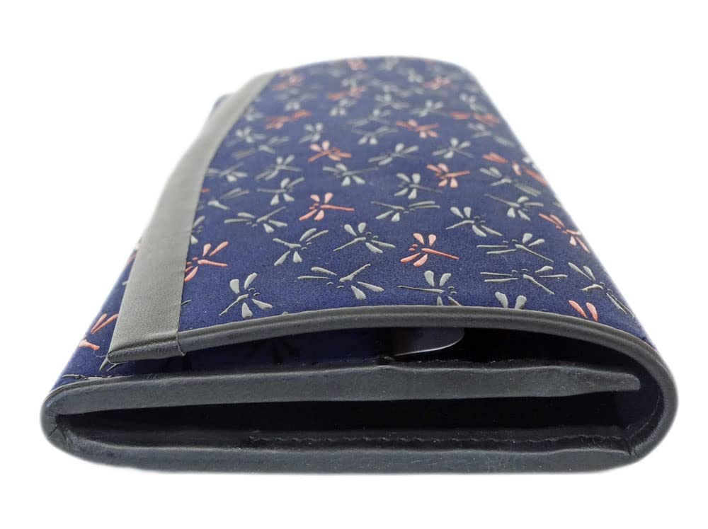 Inden Nagomi Long 7516 Navy Deerskin X Black Red Dragonfly Pattern [Indenya] Wallet, Bundles, Lacquer, Lacquer,