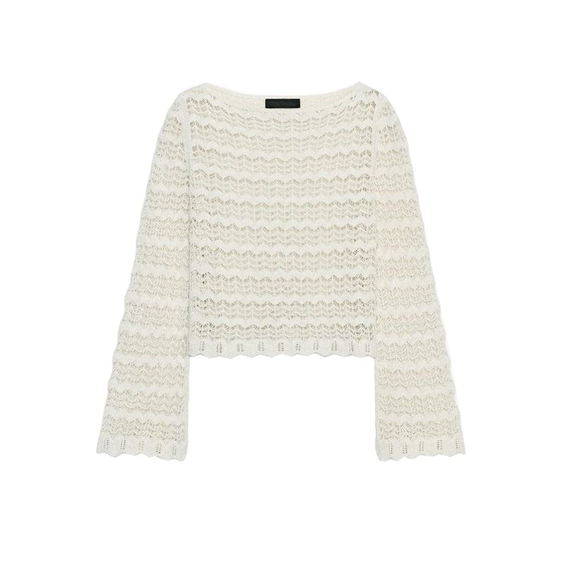 Summer New Product Women's Clothes Cut Out Decoration Elegant French Collar Long Sleeves Lightly Mature Knitwear 6771164