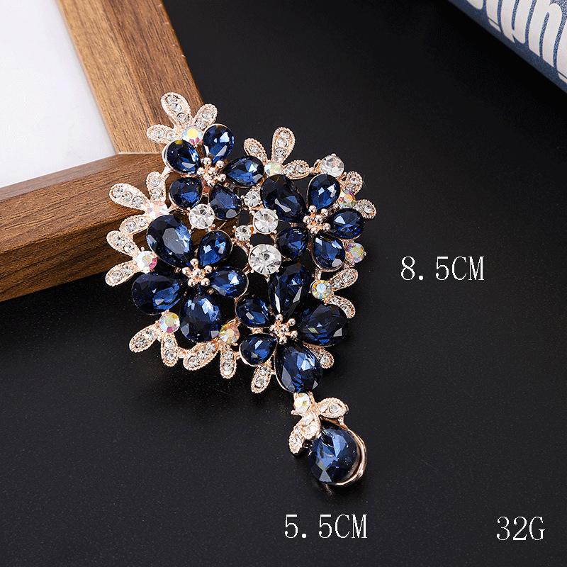 French Rhinestone Flower Brooch: Multi-color Water Drop Pendant Pin for Suit Coats