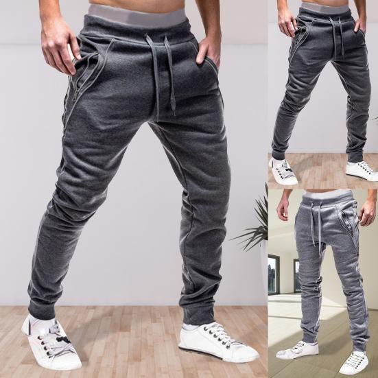 Herren Kordelzug Reißverschlusstaschen Knöchelbund Sweatpants Sporthose Skinny Hose