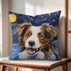 Classic Catoon Starry Sky Dog Cushion Cover Natural Linen Organic Fabric Double-Sided Printing Couch Pillow Covers Home Decor