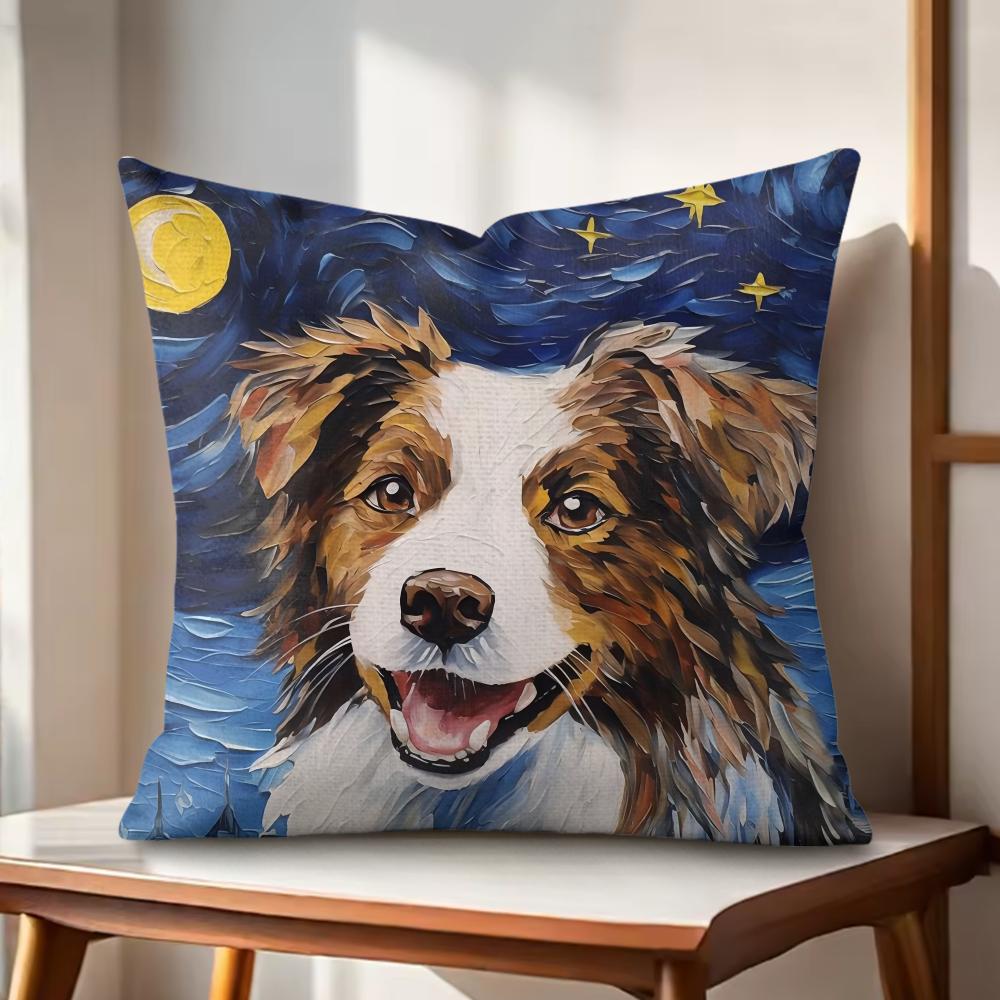 Classic Catoon Starry Sky Dog Cushion Cover Natural Linen Organic Fabric Double-Sided Printing Couch Pillow Covers Home Decor