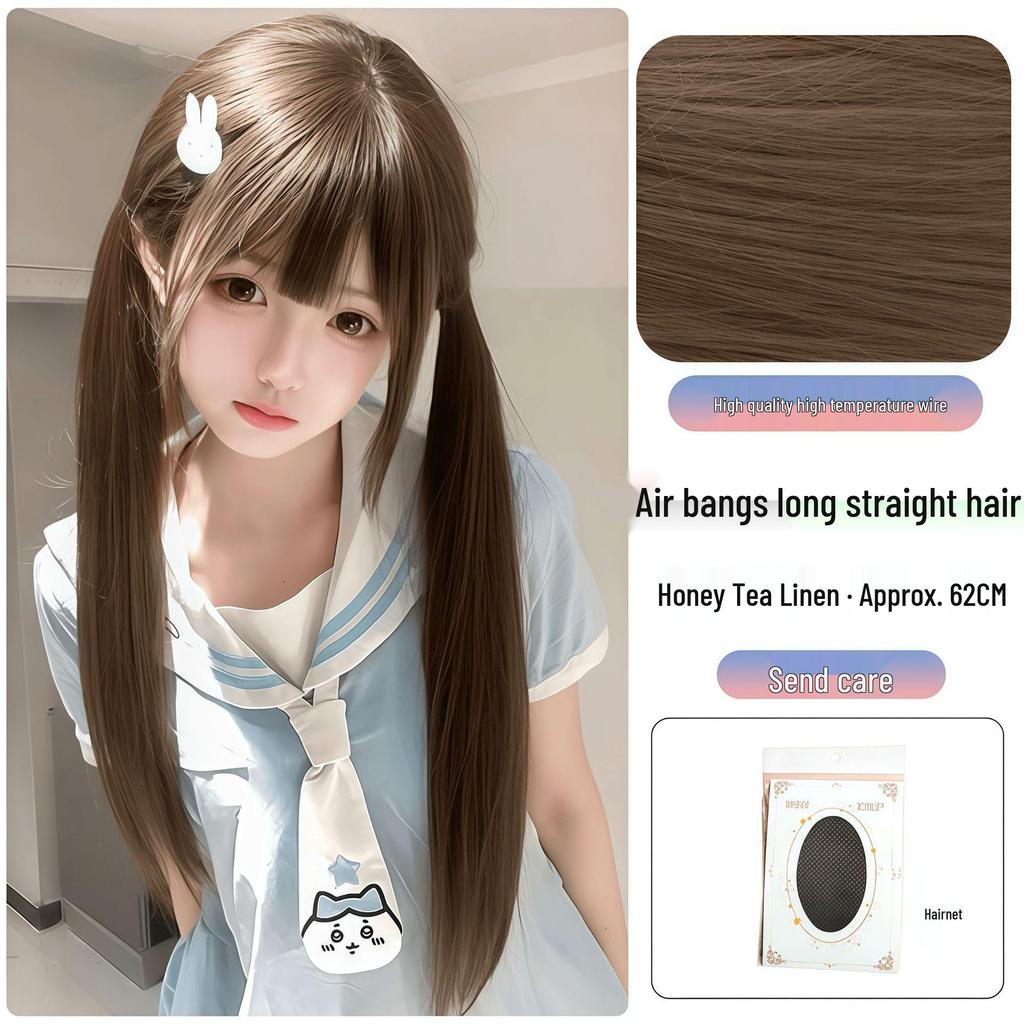 Long Black Straight Lolita JK Double Ponytail Wig for Women