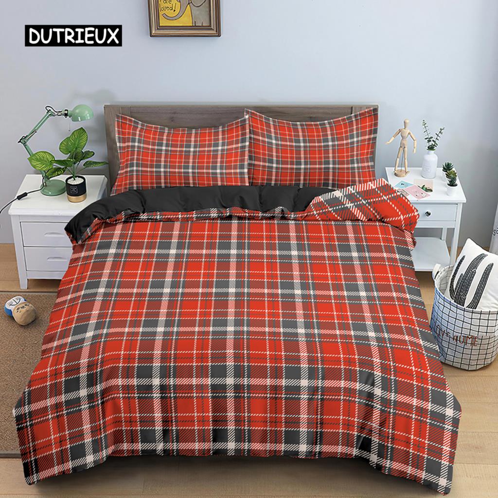 

Клетчатый Постельный Комплект Геометрия Ретро Стиль Набор Пододеяльников Размер Квин Кинг Покрывала для Женщин Мужчин Детская Спальня Декор EU single(135x200cm)