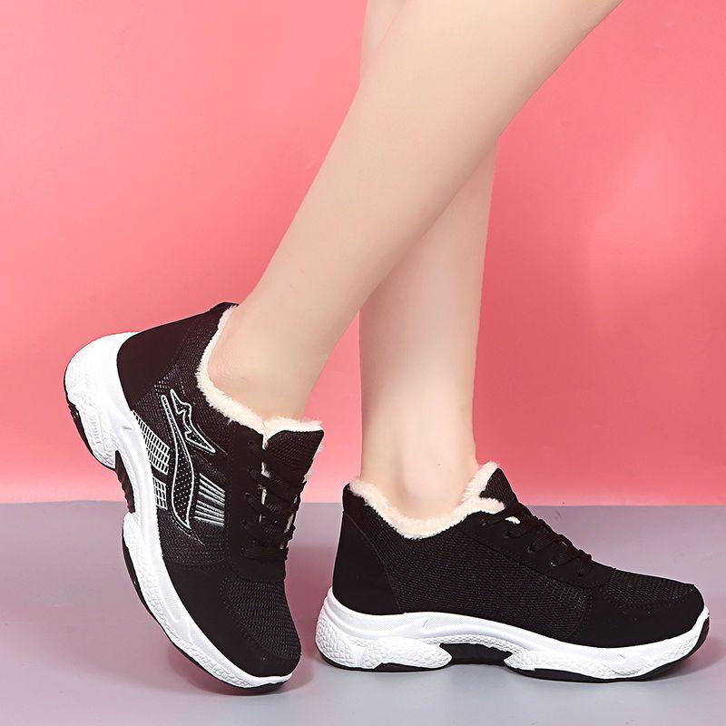 Hiver Velours Épaissi Chaud Chaussures pour Femmes Antidérapantes Semelle Épaisse Plates Sport Hautes Baita Décontractées Chaussures en Coton pour Femmes