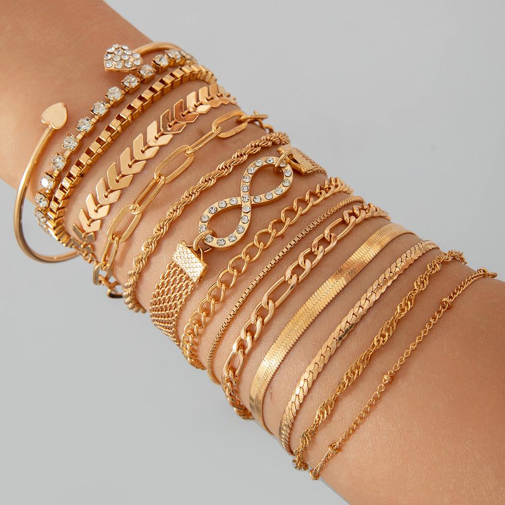 Jewelry Retro Stacked Bracelet Simple Geometric Opening Round Bead Gold Glossy Bracelet Set