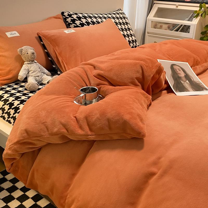 Unprinted Style Mixed And Matched Thickened Milk Fleece Four-Piece Quilt Cover Student Dormitory Three-Piece Bedding