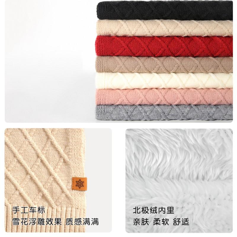 Women Winter Warm Knit Hat Scarf Gloves Set Alpaca Blend Double-Layer Fleece Lined Outdoor Cycling Ear Protection