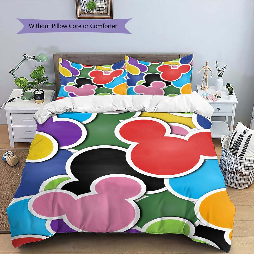 Colorful Mickey Mouse Head Sticker Pattern, Warm and Comfortable Bedding Set, The Perfect Choice To Decorate A Child's Bedroom.