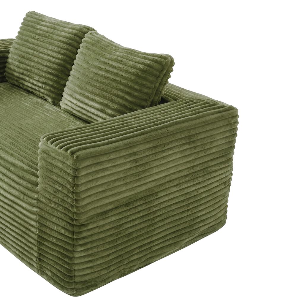 Boneless Deep Seat 2-Seater, No Assembly Foam Floor Couch, Plush Corduroy Fabric, Living Room Sofa for Small Space Apartment, Bedroom, Office (green)