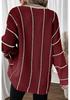 Autumn 2025 V-neck Knit Pullover: European-American Style, Hip-Length Striped Sweater for Women