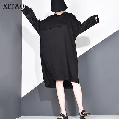 Patchwork Damen Kleidung Mode Kapuzenkragen Kleid LJT3519