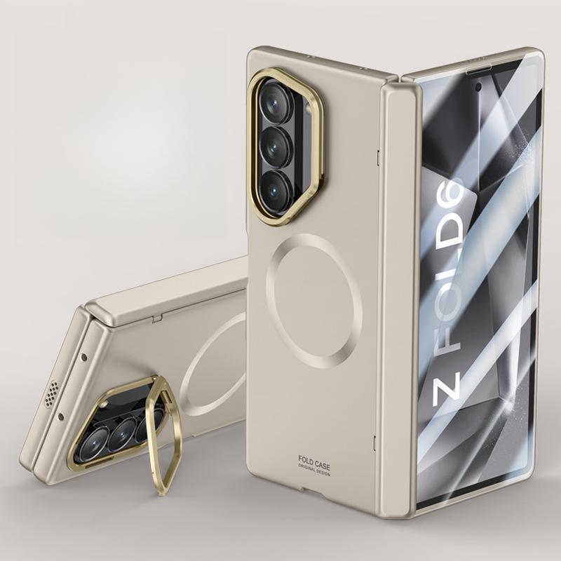 Suitable for Samsung Zflod6 Mobile Phone Case Film Integrated Skin Feeling Zfold6 Folding Magnetic Bracket Anti-fall Central Shaft Case