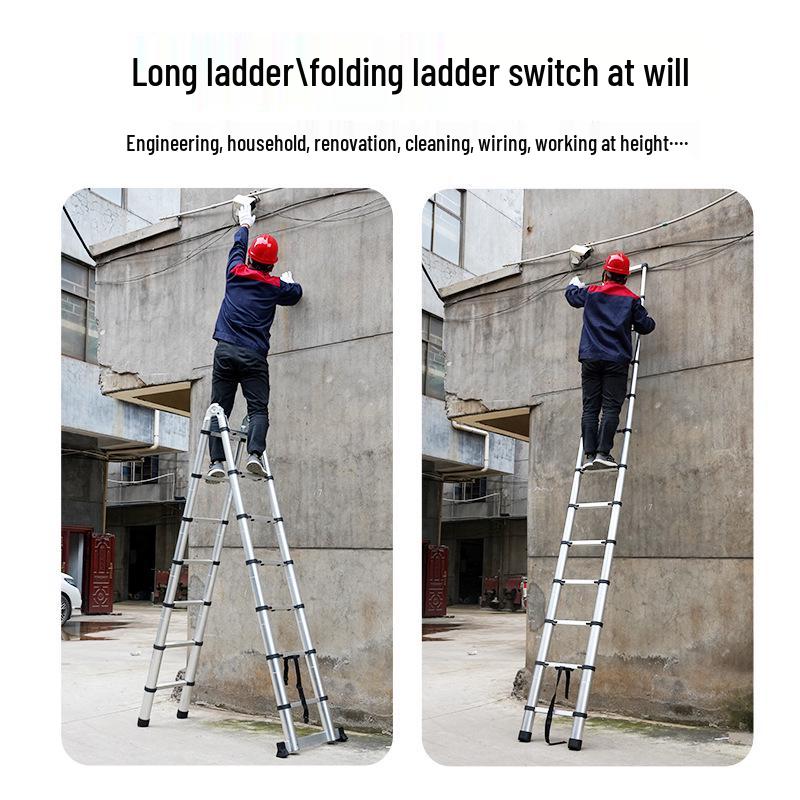 Multi-Functional Aluminum Telescopic Ladder - Herringbone Design, Foldable, Thickened for Household and Large Joint Decoration.