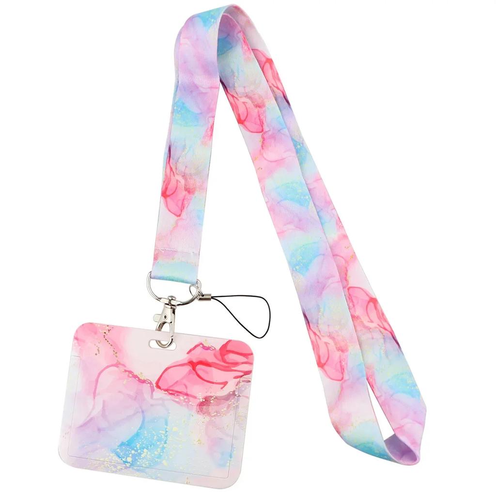 Marble Pattern Horizontal Creative Lanyard Card Holder Student Hanging Neck Phone Lanyard Badge Card Holder Accessories