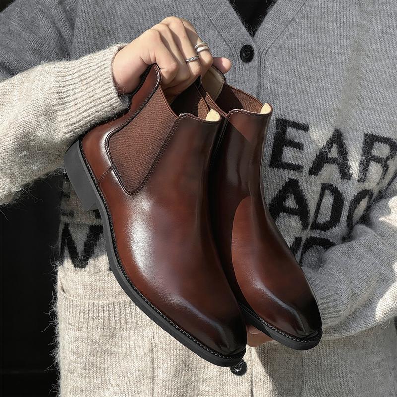 Fashion Fashion Men Casual Leather Chelsea Boots Classic Mens Casual Dress Business Shoes Comfortable Men Ankle Boots Male Slip on Botas