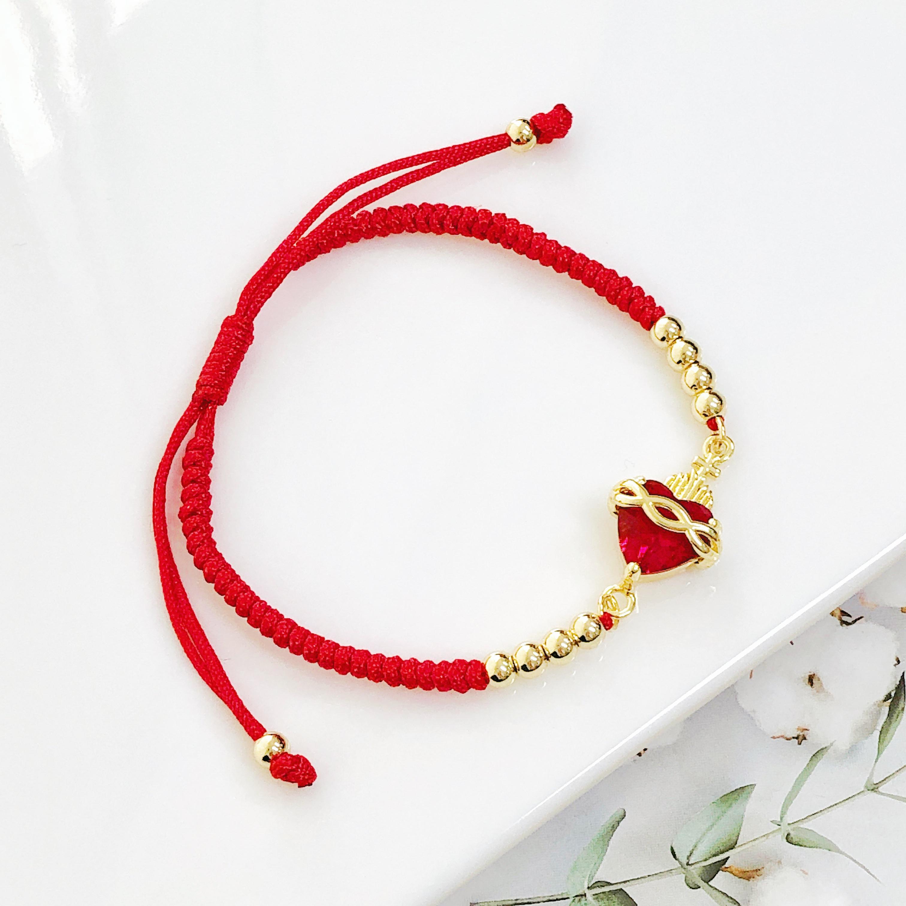 

Lucky Red Rope Braided Sacred Red Heart Shaped Crystal Cross Bracelet Classic for Men Women Lucky Religious Zircon Party Gift