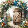 Flowers Fairy Door Wall Sticker Removable Garden Gate Path Decals Peel And Stick Art Mural for Baby Nursery Bedroom Living Room Decor