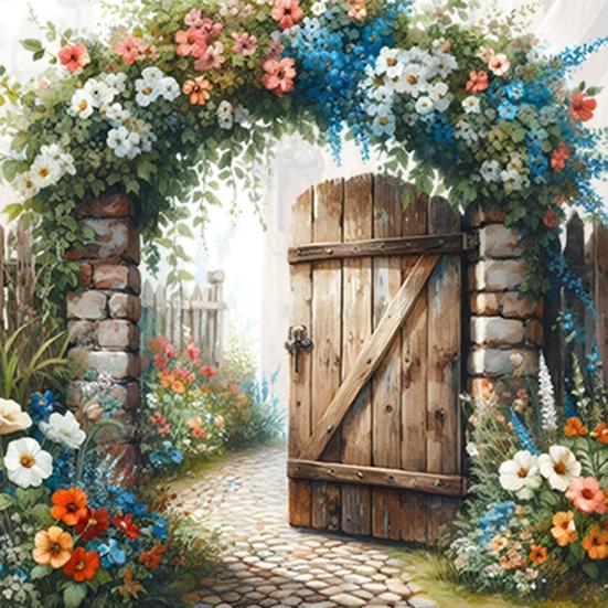 Flowers Fairy Door Wall Sticker Removable Garden Gate Path Decals Peel And Stick Art Mural for Baby Nursery Bedroom Living Room Decor