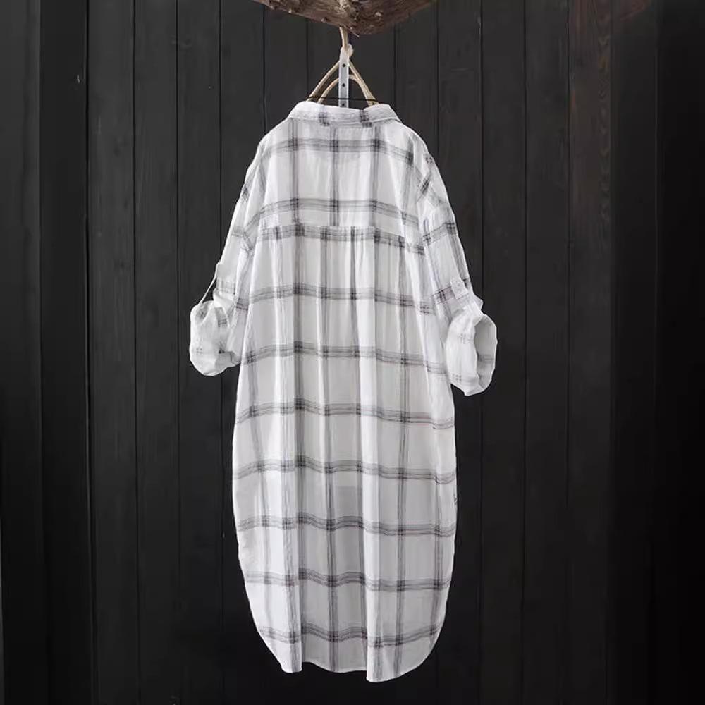 2024 Korean Style Women's Mid-Length Plaid Sunscreen Shirt - Lightweight Summer Jacket