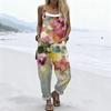 Women's Sleeveless Mid Rise 3D Digital Print Loose Casual Overalls Jumpsuit For Summer