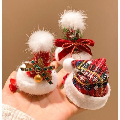 Ding Ding Ding~Cute Red Christmas Tree Hat Hair Clip, Women's High-end Dressing Props, Plush Side Bangs Clip