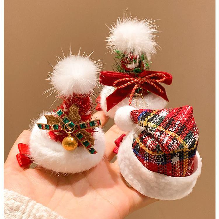 Ding Ding Ding~Cute Red Christmas Tree Hat Hair Clip, Women's High-end Dressing Props, Plush Side Bangs Clip