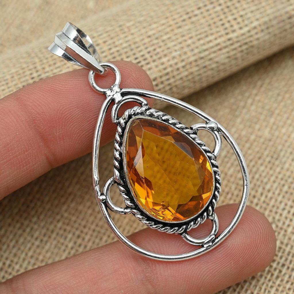Honey Topaz Gemstone 925 Sterling Silver Jewelry Handmade Pendant Birthday's Gift