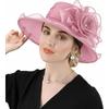 DRESHOW Damen Organza Hut Kirchenkappe Hüte Ausverkauf Kentucky Derby Cocktail Teeparty Hochzeit Blumenhut mit breiter Krempe