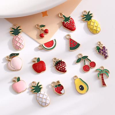 Mini Owocowa Zawieszka ze Stopu, Kolorowe Akcesoria Biżuteryjne z Kroplami, Zawieszka do Kluczy DIY, Kreatywna Urocza Bransoletka, Naszyjnik.