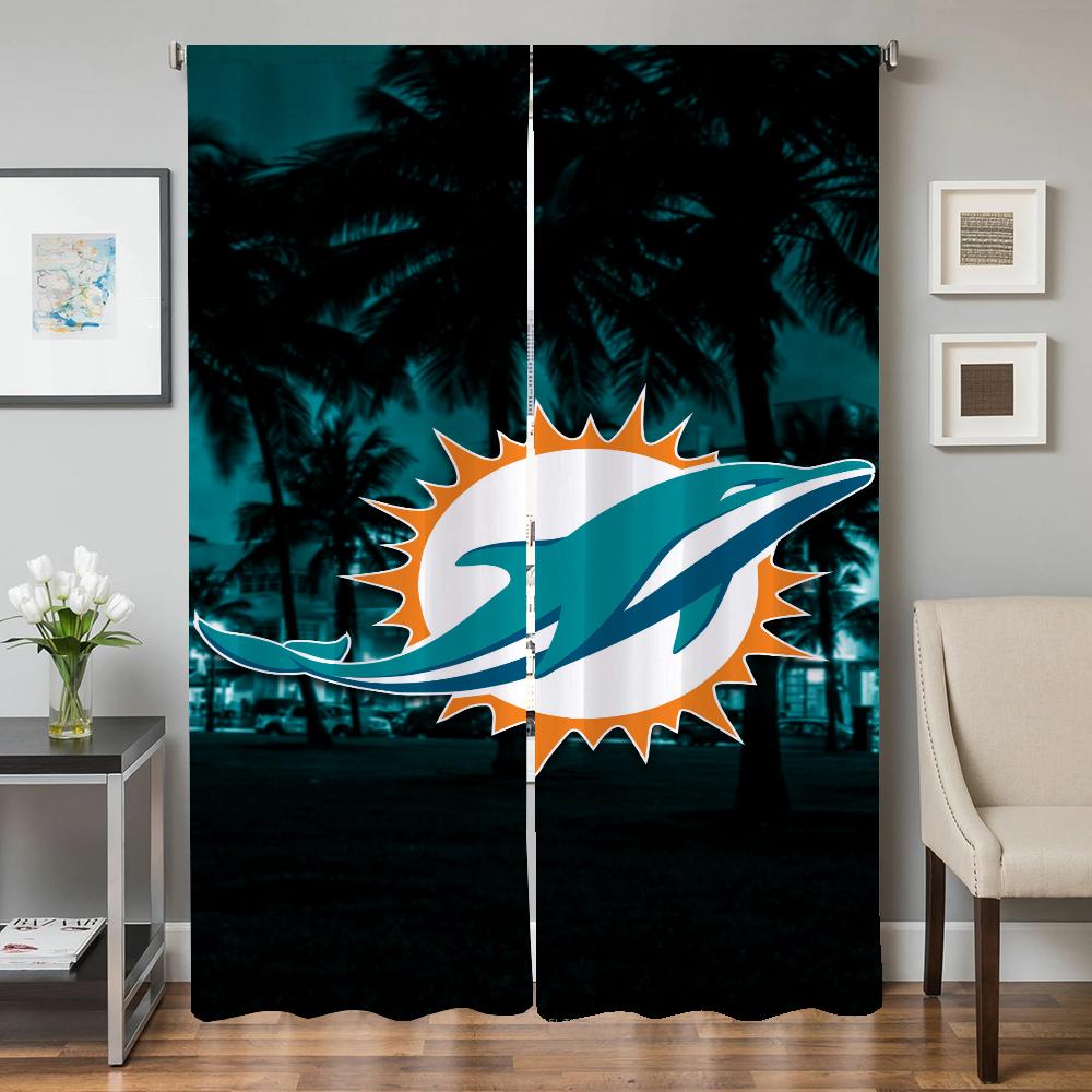 Window Kitchen Curtains for Living Room 2 Pieces Blackout Curtains Door Curtain Miami D-dolphins Partition Bedroom Decoration