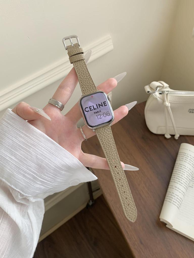 Pasek z cielęcej skóry licowej Lychee Grain do zegarków Apple Watch S10/iWatch 98765SE i Huawei GT5/GT4 – styl damski