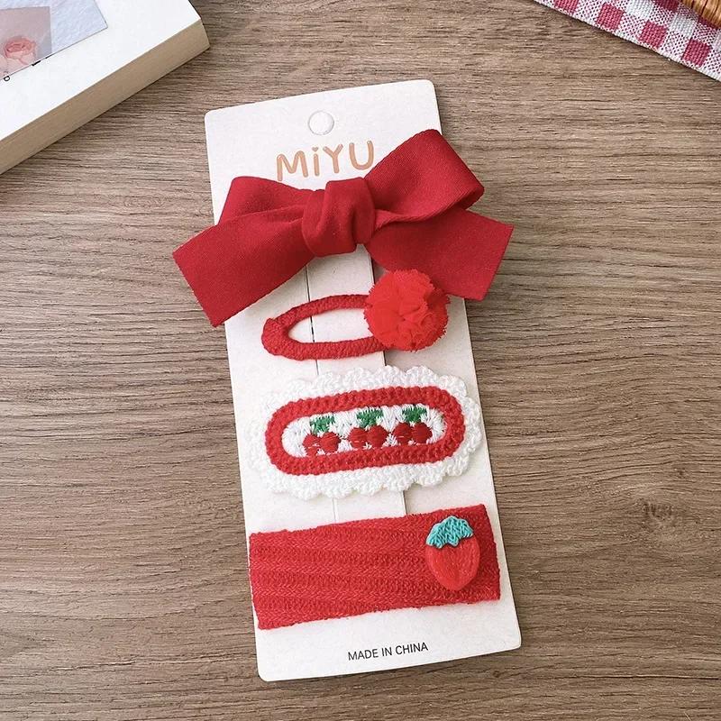 Red Sweet Fabric Bow Flower Kids Hair Clips Crochet Snap Clips for Girls Cute Barrettes Hair Accessories for Baby Toddler