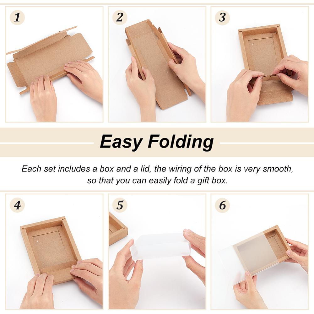 16pcs Kraft Paper Storage Gift Drawer Boxes Translucent Plastic Cover Gift Packaging Case Peru 13.8x9.7x2.5cm