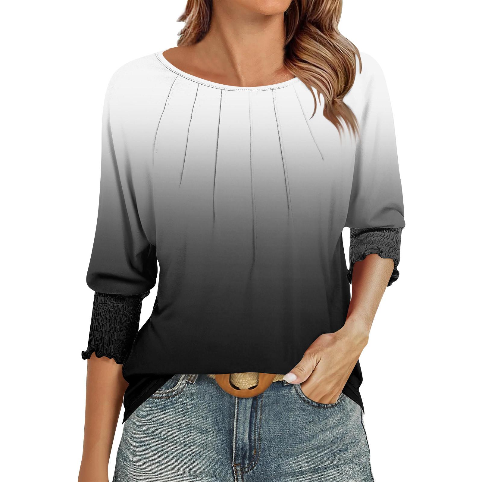 

Женские летние топы, повседневные, с оборками, коротким рукавом, круглым вырезом, свободные, плиссированные футболки S чёрный