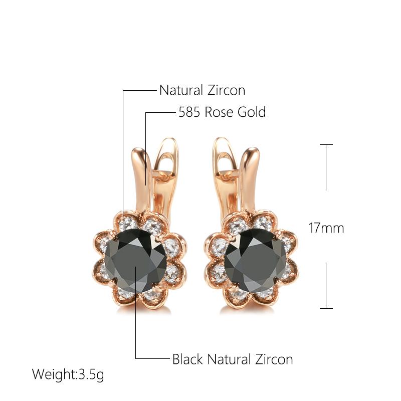 New  Rose Gold Women Earrings Glisten Natural Black Zircon Crystal Flower Earrings High Quality Daily Fine Jewelry