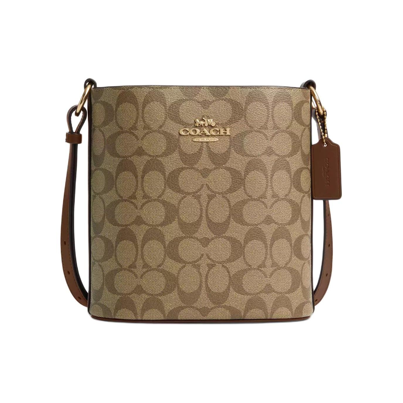 

Coach Sophie 21 Magnetic Snap Adjustable Shoulder Strap Canvas And Leather Bucket Bag Crossbody Women bags Gold Khaki CR154-IME74 Basic Set (Bag+Dust Bag)