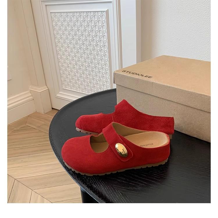 

Grape mother of the same style, with an inner height increase of 5cm~ Small golden bean round head soft and cute Mary Jane Birkenstock half slippers w 40 красный